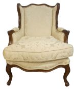 20th century chair in cream ground upholstery, mahogany carved frameCondition Reportsmall crack to