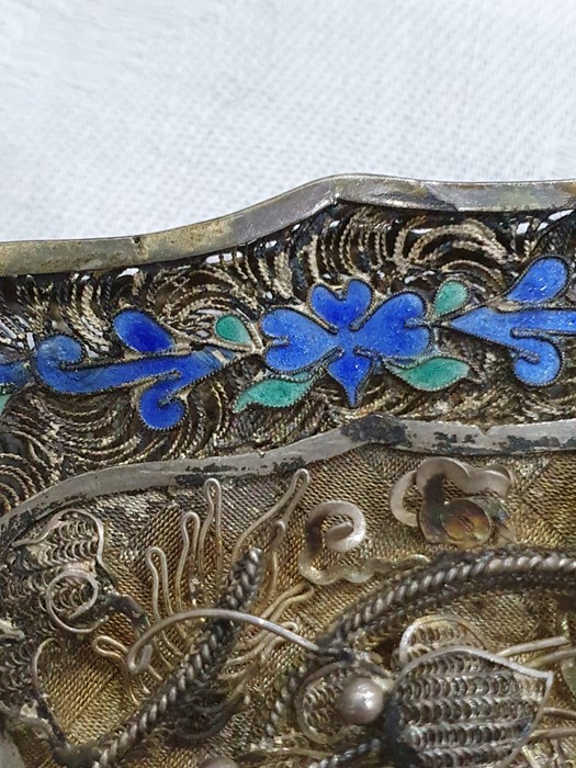 A 19th century Chinese silver coloured metal and enamel card case, the filigree case decorated - Image 34 of 36