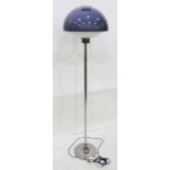 Modern standard lamp with chrome base and blue perspex dome shade, approx. 154cm high x 41cm