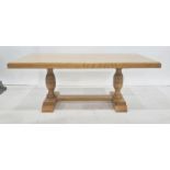 Modern, possibly ash, rectangular coffee table on turned pedestal and stretchered base, 111cm x 45cm