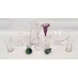 Assorted glassware to include lemonade set,  small glass paperweight, vases, jug and bowls