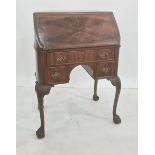 20th century mahogany bureau abbatant with single drawer, two short drawers, on cabriole supports to