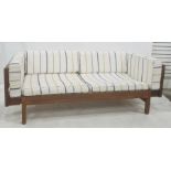 Mid century, possibly Danish, designer day bed, the woven end arms extending, on draw mechanism,