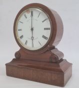 Mahogany-cased mantel clock, the circular dial with Roman numerals and indistinctly marked