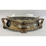 A 20th century Danish silver plated and glass centrepiece, silver plated two handled base with