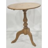 Modern pine occasional table on turned column to three ogee legs