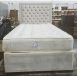 Modern single bed with button upholstered headboard and divan base