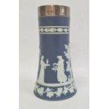 Edwardian silver-mounted Wedgwood jasperware vase with flared base, classical figures in relief on