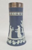 Edwardian silver-mounted Wedgwood jasperware vase with flared base, classical figures in relief on