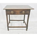 Possibly 18th century oak side table, the rectangular top with single drawer, chamfered legs and