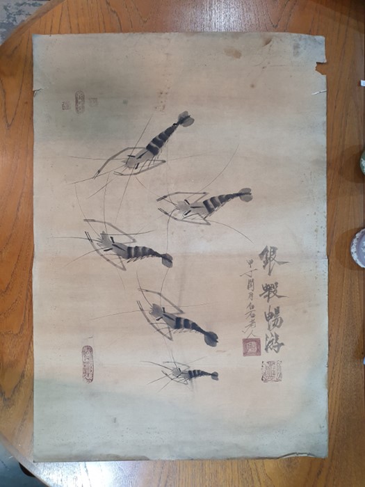 Three Chinese watercolours of crayfish, in monochrome inks, with inscription and character seal - Image 7 of 22