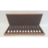 Set of 12 silver spoons from the RSPB Spoon Collection, each spoon with a silver-gilt finial