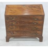 19th century mahogany bureau, the fall revealing fitted interior, four drawers, to bracket feet,