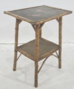 Victorian bamboo two-tier side table, the rectangular top with lacquer Chinese style with chicken