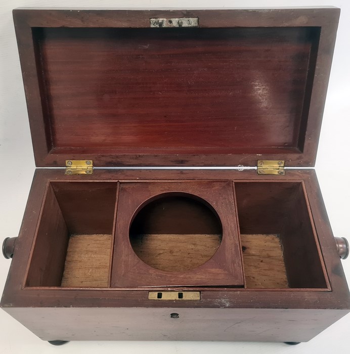 19th century mahogany sarcophagus-shaped tea caddy on squat bun feet, 21cm x 24cm - Image 2 of 2