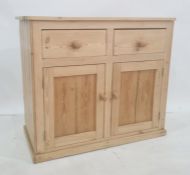 Pine dresser base with two short drawers over cupboard doors, 100cm wide