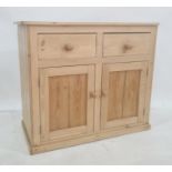 Pine dresser base with two short drawers over cupboard doors, 100cm wide