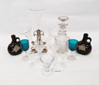 Three-branch glass epergne, assorted wines, decanter, etc