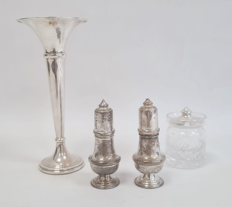 A 1980s silver filled trumpet shaped vase, Birmingham 1987, maker W I Broadway & Co. 19.2cm high,