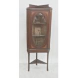 19th century corner display unit, the galleried top above single door with oval glass enclosing
