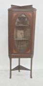19th century corner display unit, the galleried top above single door with oval glass enclosing
