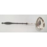 A silver and turned wooden handled punch ladle, possibly Swedish, marks worn, three crown mark, 40.