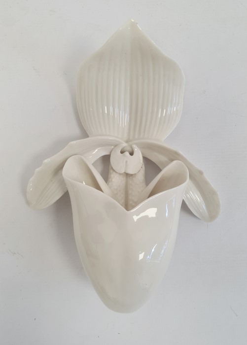 Royal Worcester porcelain wall pocket in the form of an orchid, date letter for 1886, 20cm high