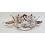 Silver plate to include teapot, dish, spoons etc and a pair of silver handled manicure tools and a