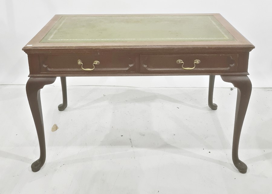 Edwardian library/writing table stamped 'Gillow', with green leather inset top and mahogany frame,