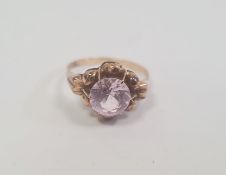 18ct gold and amethyst(?) circular set ring, the circular pale purple stone 8mm diameter, 2.4g total