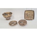 Japanese Satsuma earthenware stem bowl with everted rim and 'Thousand Faces' decoration on a gold