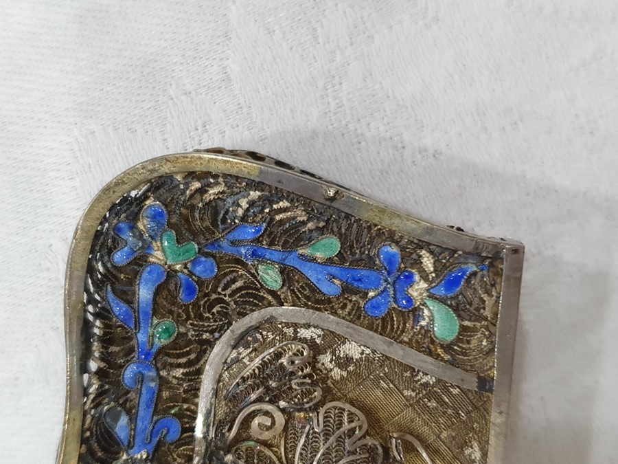 A 19th century Chinese silver coloured metal and enamel card case, the filigree case decorated - Image 25 of 36
