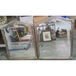 Pair of modern gilt frame wall mirrors of rectangular form with arch pediment and bevel glass, 72