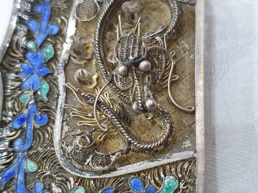 A 19th century Chinese silver coloured metal and enamel card case, the filigree case decorated - Image 26 of 36