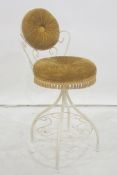 Mid century dressing table stool with yellow upholstered seat and back, wire frame