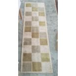 Modern machine made runner in beige, grey and brown squares, 118cm x 75cm