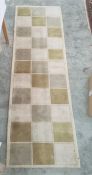 Modern machine made runner in beige, grey and brown squares, 118cm x 75cm
