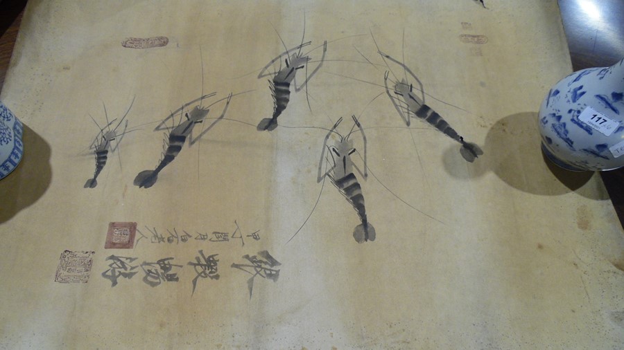 Three Chinese watercolours of crayfish, in monochrome inks, with inscription and character seal - Image 18 of 22