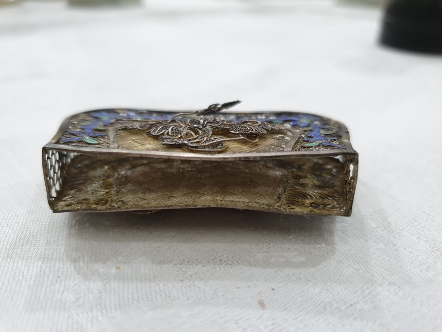 A 19th century Chinese silver coloured metal and enamel card case, the filigree case decorated - Image 18 of 36