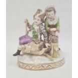 Dresden porcelain group of woodcutter and girl with brazier, 18cm high