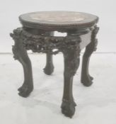 Chinese marble topped and hardwood framed low table, the shaped top with bead decoration, on
