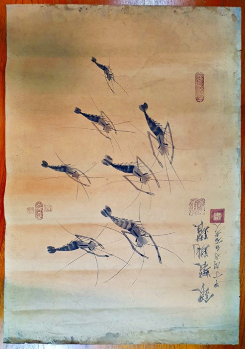 Three Chinese watercolours of crayfish, in monochrome inks, with inscription and character seal - Image 6 of 22