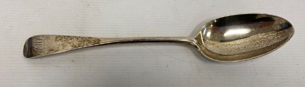 A late 18th century silver tablespoon, initialled to handle, Glasgow, maker Robert Gray, 2.3toz