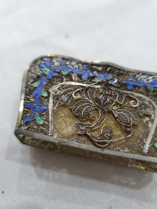 A 19th century Chinese silver coloured metal and enamel card case, the filigree case decorated - Image 17 of 36