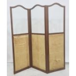 Late 19th/early 20th century mahogany three-panel folding room screen, each panel with bevelled