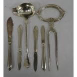 Swedish C G Hallberg ALP silver plate meat fork, two-pronged, Swedish sauce ladle, butter knife