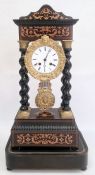 French eight-day portico clock, the dial marked 'Valery A Paris' with Roman numerals, inlay to the