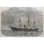 After Smith Engraving "The Federal sloop-of-war Tuscarora in Southampton Water", 25 x 35cm