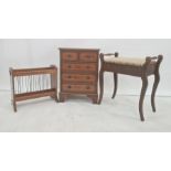 Small chest of two short and three long drawers, on bracket feet, magazine rack and piano stool (3)
