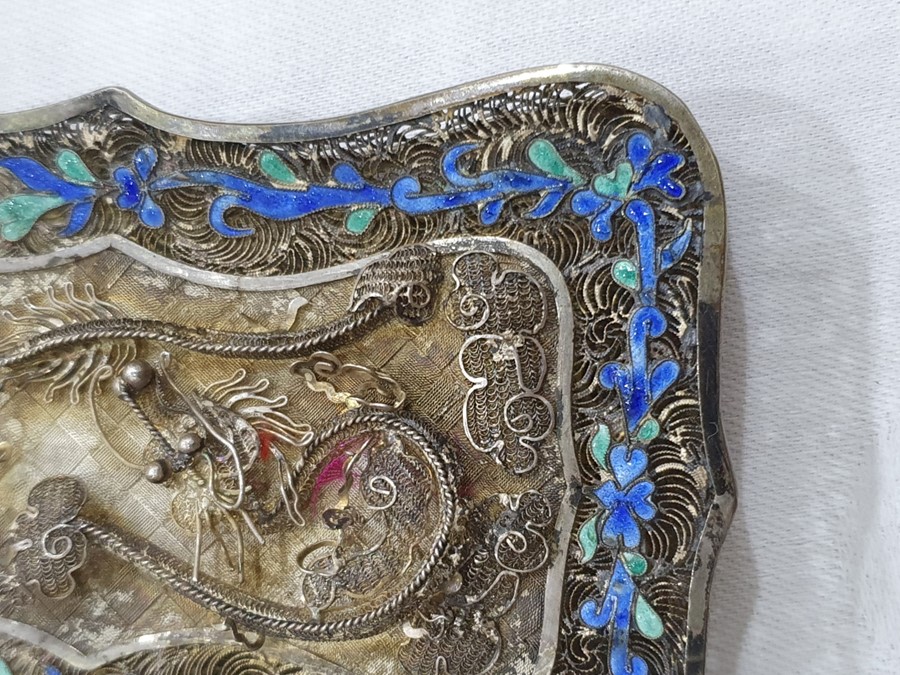 A 19th century Chinese silver coloured metal and enamel card case, the filigree case decorated - Image 21 of 36